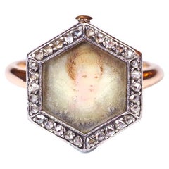 Georgian Diamond Portrait Ring in Rose Gold 18k and Silver, Convertible Ring