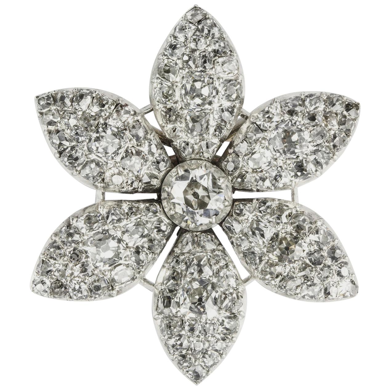 Georgian Diamond Set Jasmine Flower Brooch