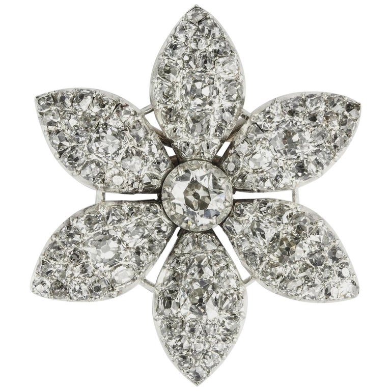 Georgian Diamond Set Jasmine Flower Brooch For Sale