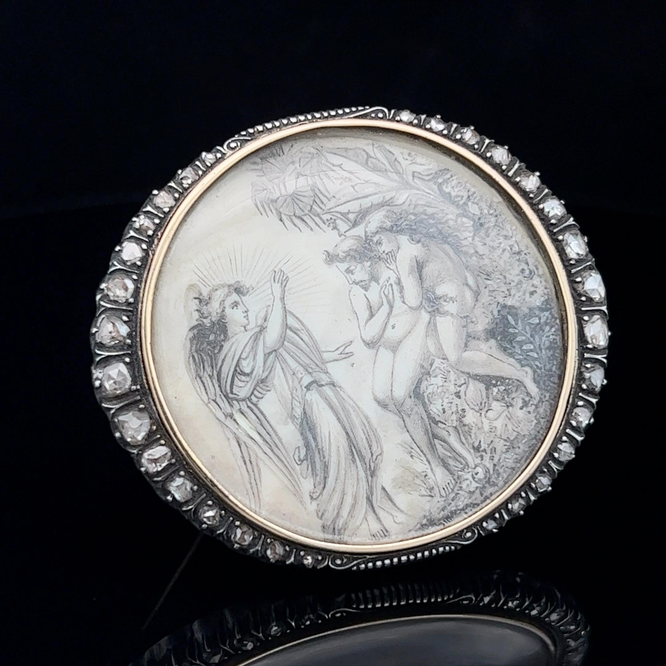 Rose Cut Georgian Diamond Set Miniature Brooch Circa 1830s For Sale