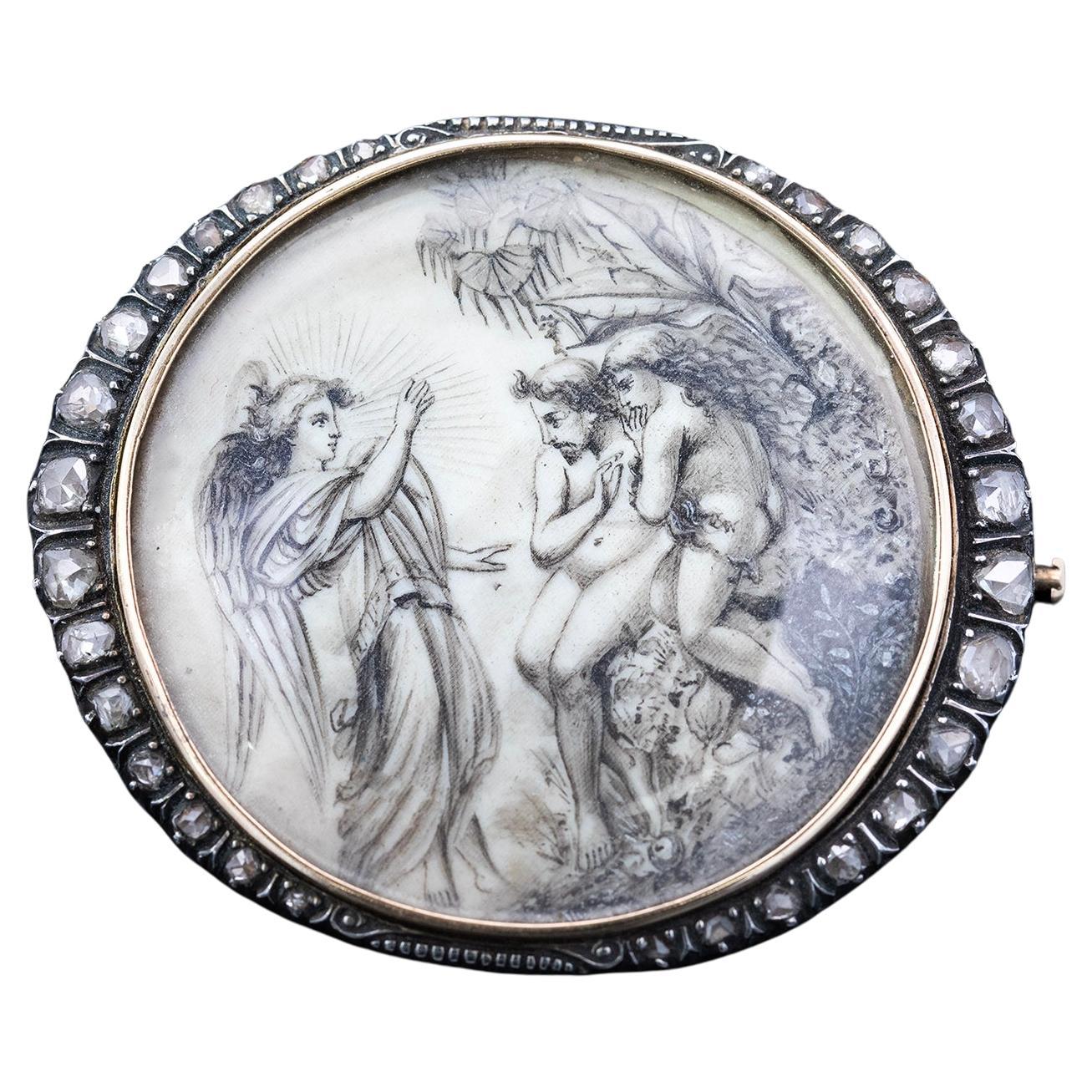 Broche miniature géorgienne sertie de diamants Circa 1830s