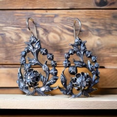 Georgian Diamond Silver and 18 Karat Gold Drop Earrings