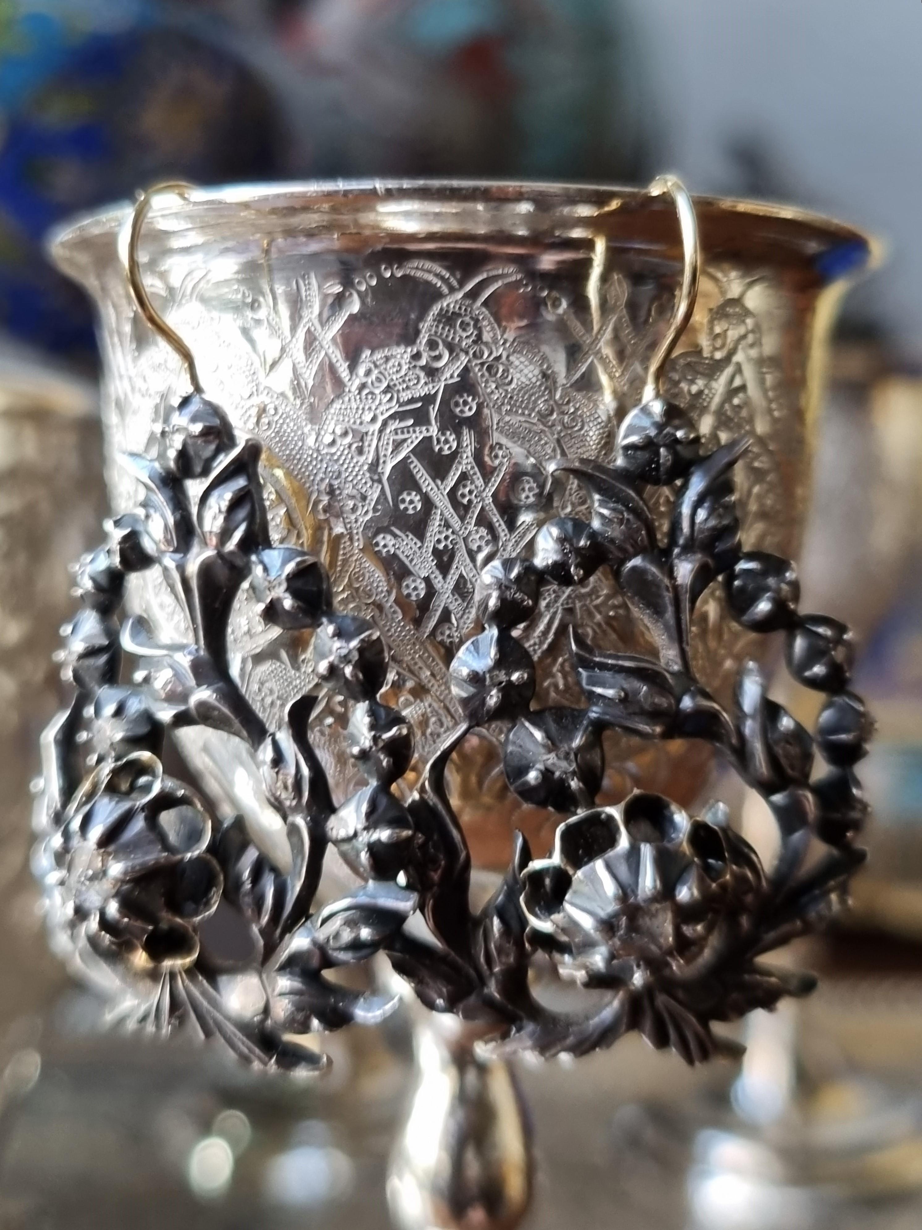 Georgischer Diamant  Tag und Nacht aus Silber und 18 Karat Gold  Ablegen  Ohrringe  im Zustand „Gut“ im Angebot in OVIEDO, AS