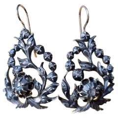 Georgian Diamond Silver and 18 Karat Gold Drop Earrings