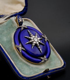 Georgian Diamond Star-Burst Blue Enamel Large Celestial Locket, circa 1800