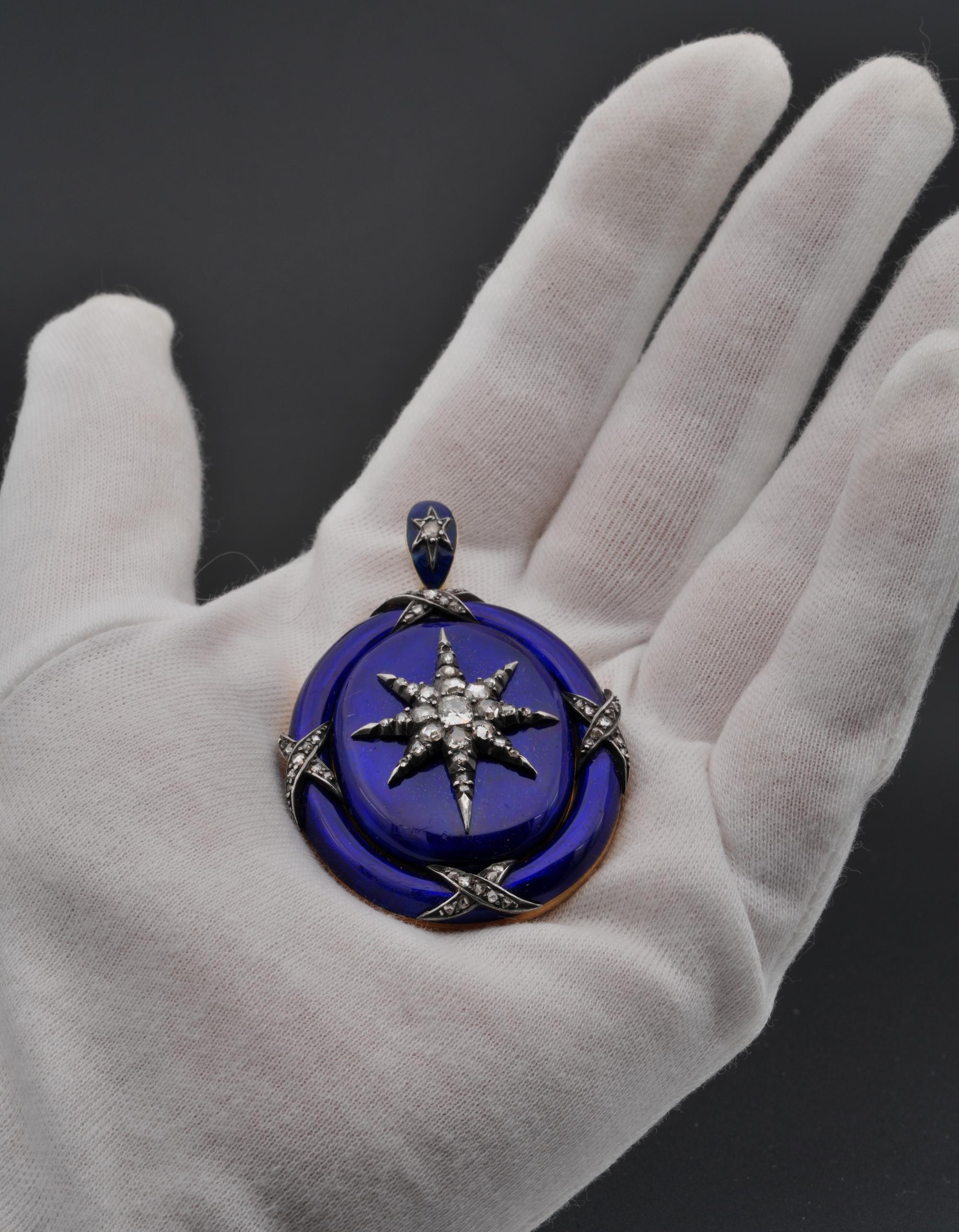 Georgian Diamond Star-Burst Blue Enamel Large Celestial Locket, circa 1800 4