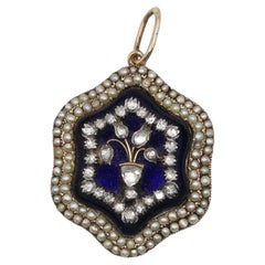 Georgian Diamonds Pendant Bristol Blue Glass 18K, 1910
