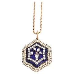Georgian Diamonds Pendant Bristol Blue Glass 18K, 1910