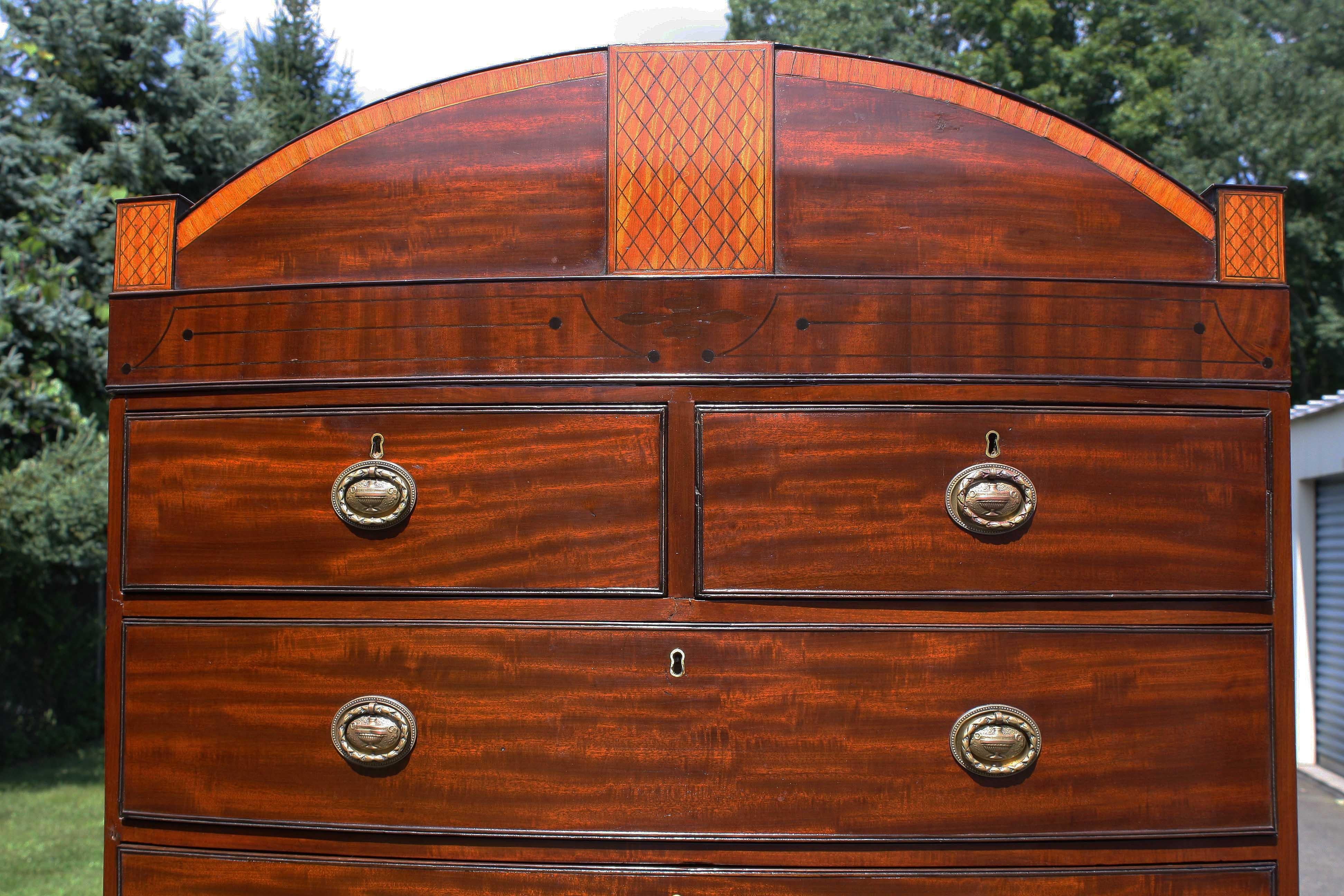 British Georgian Domed Pediment Bowfront Chest on Chest For Sale