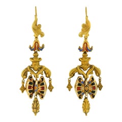 Antique Georgian Dramatic Swiss Enamel Day Night Earrings