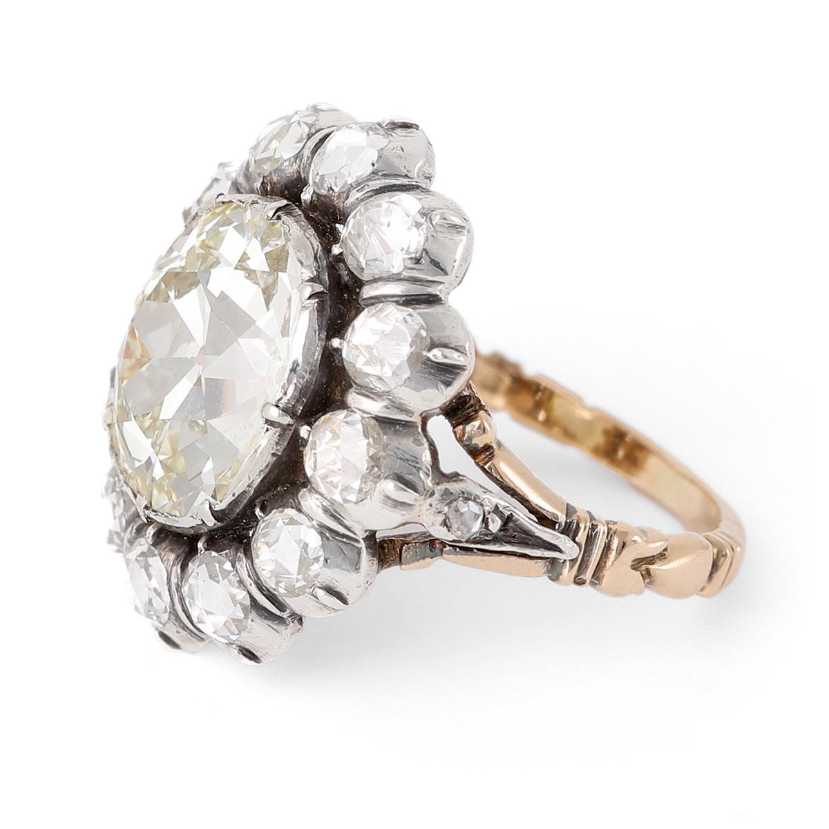 Georgian Dutch Revival GIA 4,31 Karat Old Mine Cut Diamant 14k Silber Ring für Damen oder Herren