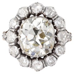 Georgianischer niederländischer Revival GIA 4,31 Karat Diamant-Cluster aus 14k Silber mit alteuropäischem Minenschliff R