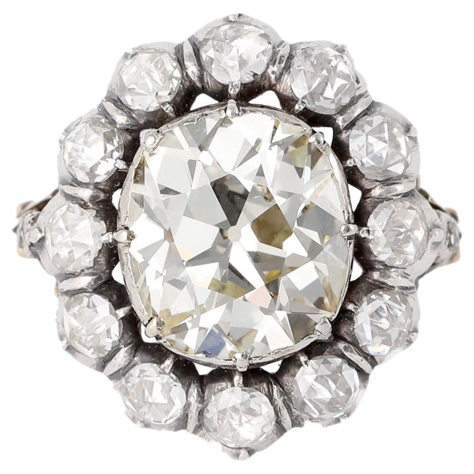 Georgian Dutch Revival GIA 4,31 Karat Old Mine Cut Diamant 14k Silber Ring