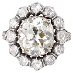 Georgian Dutch Revival GIA 4,31 Karat Old Mine Cut Diamant 14k Silber Ring
