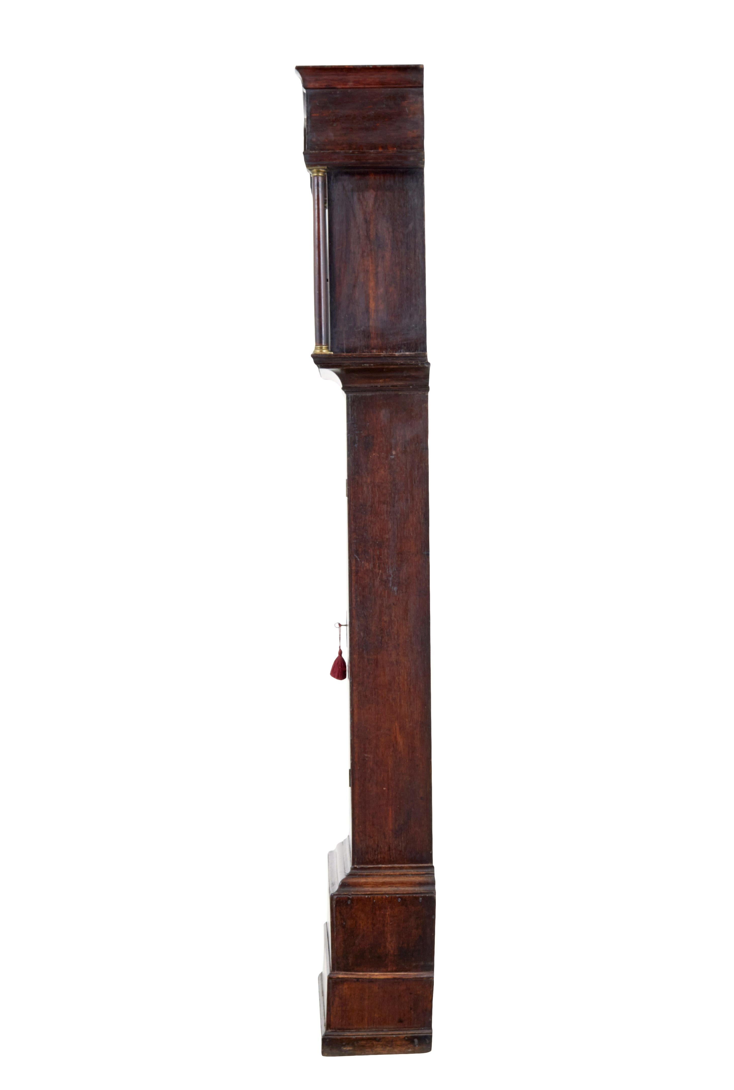 English Georgian early 19th century oak long case clock