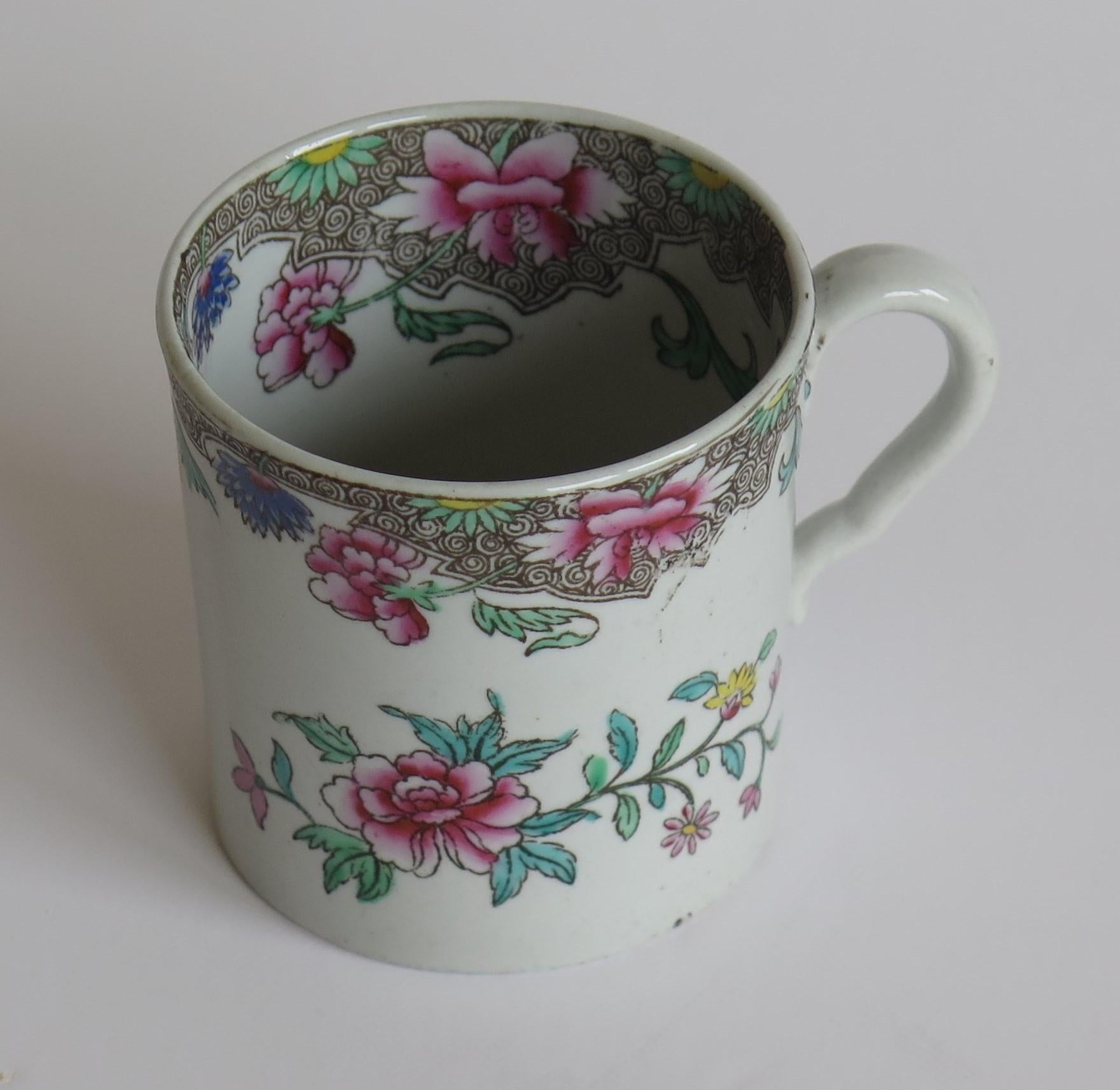 This is a good ironstone coffee can made by the Spode factory in the early 19th century, Georgian period, circa 1810.

The cup is well potted with Spode's distinctive loop handle having the kink in the loop above the lower attachment.

This
