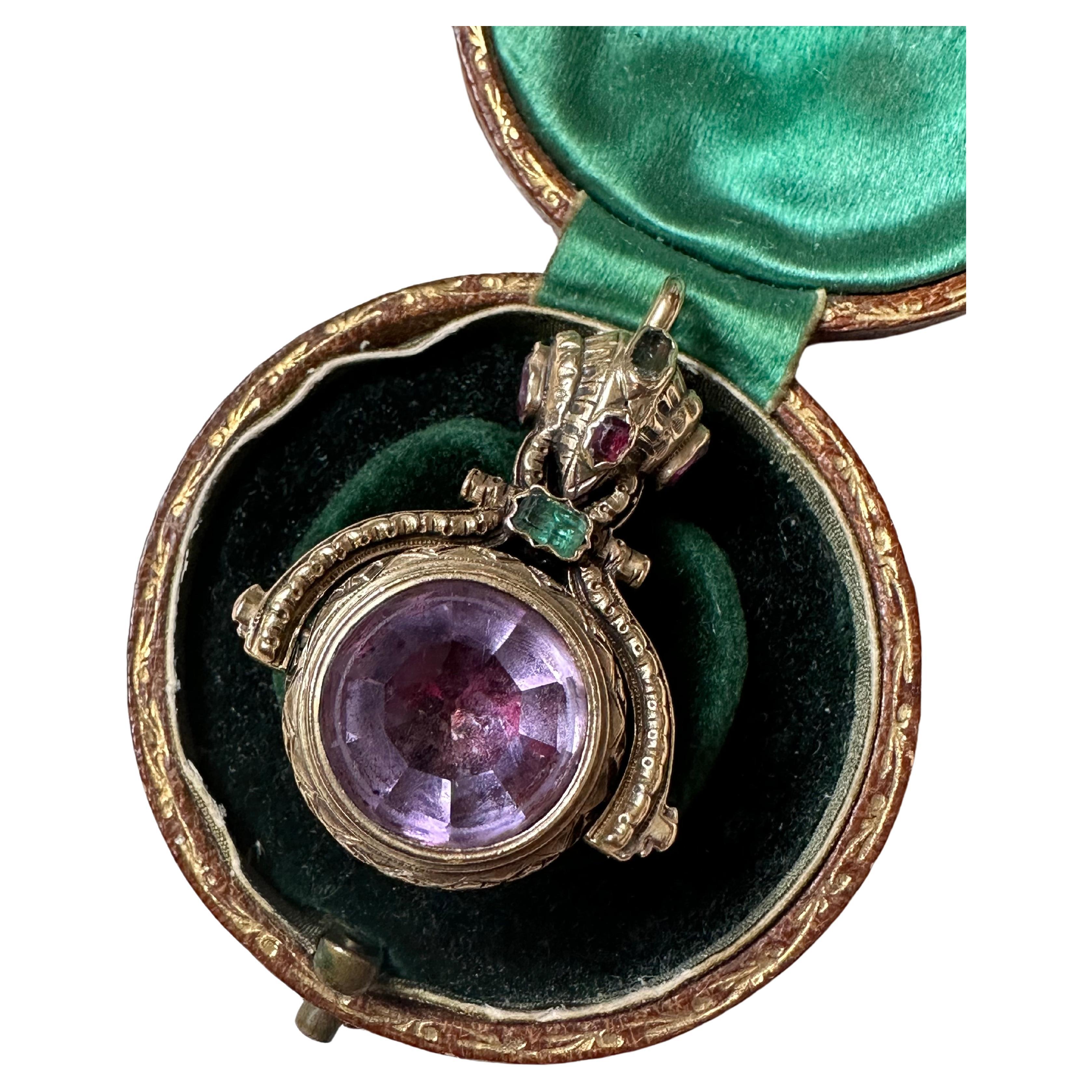 Georgian Early Victorian 18k Double Sided Watch Fob Pendant with Alexandrite For Sale