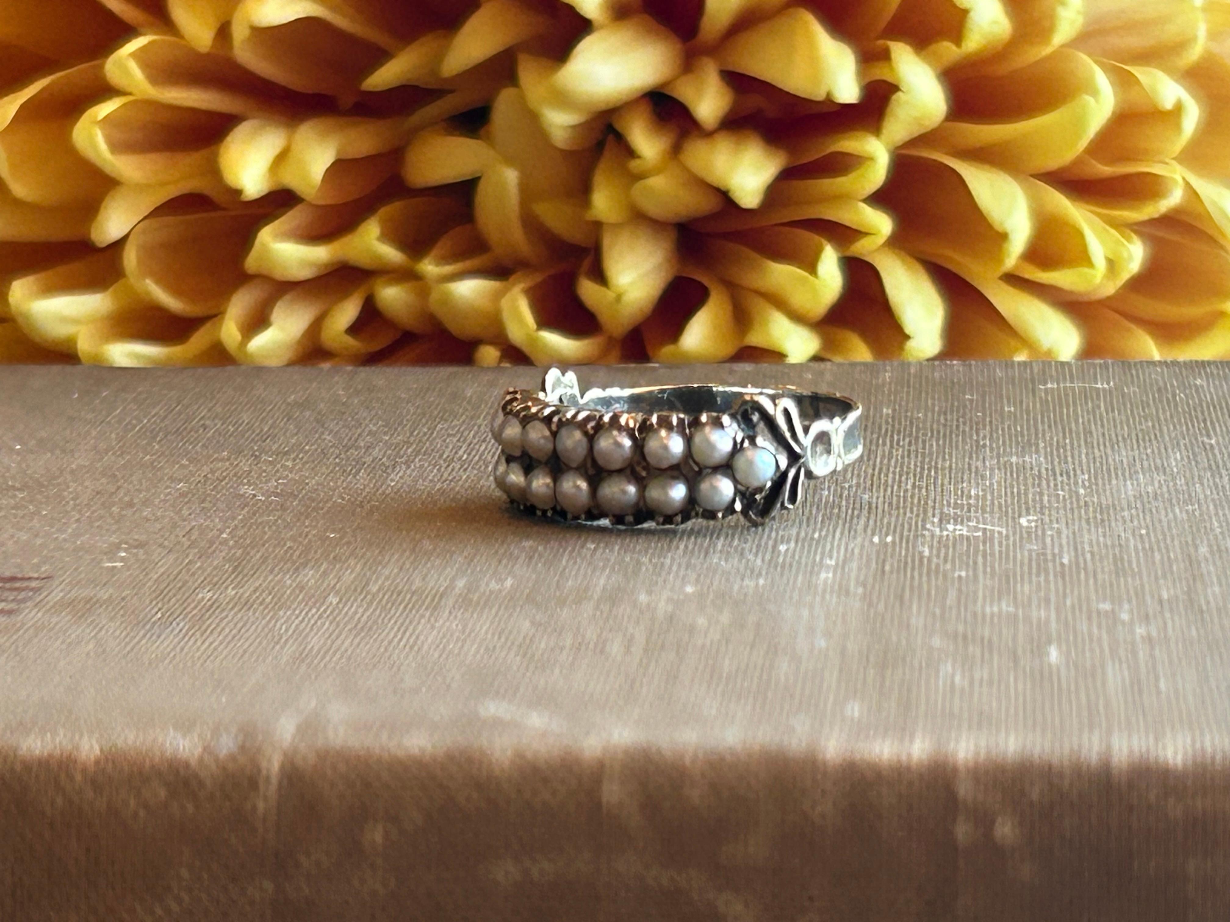 Georgian/Early Victorian Double-Row Pearl Ring For Sale 6