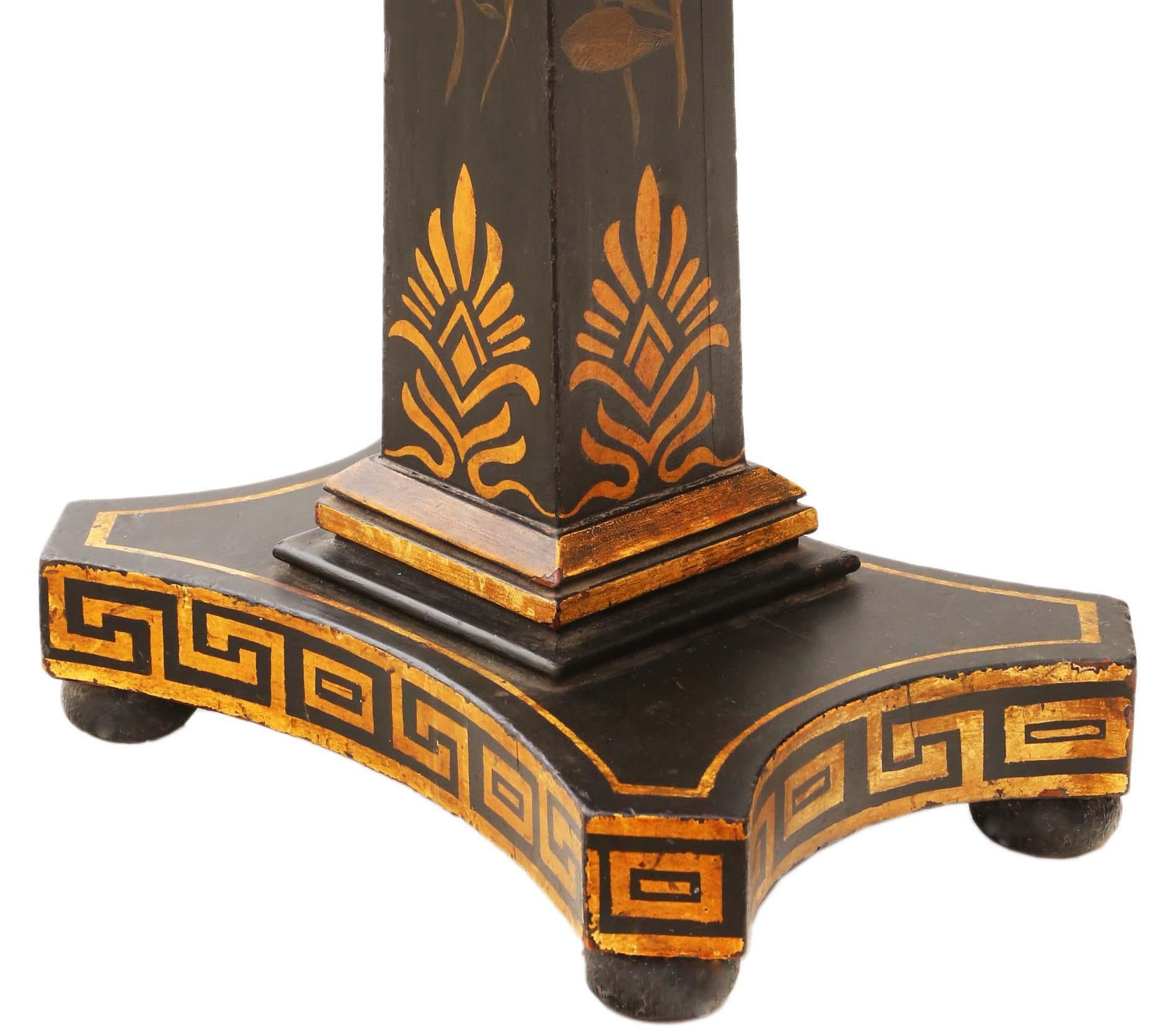 Georgian Ebonized Decorated Side Occasional Table Marble 1