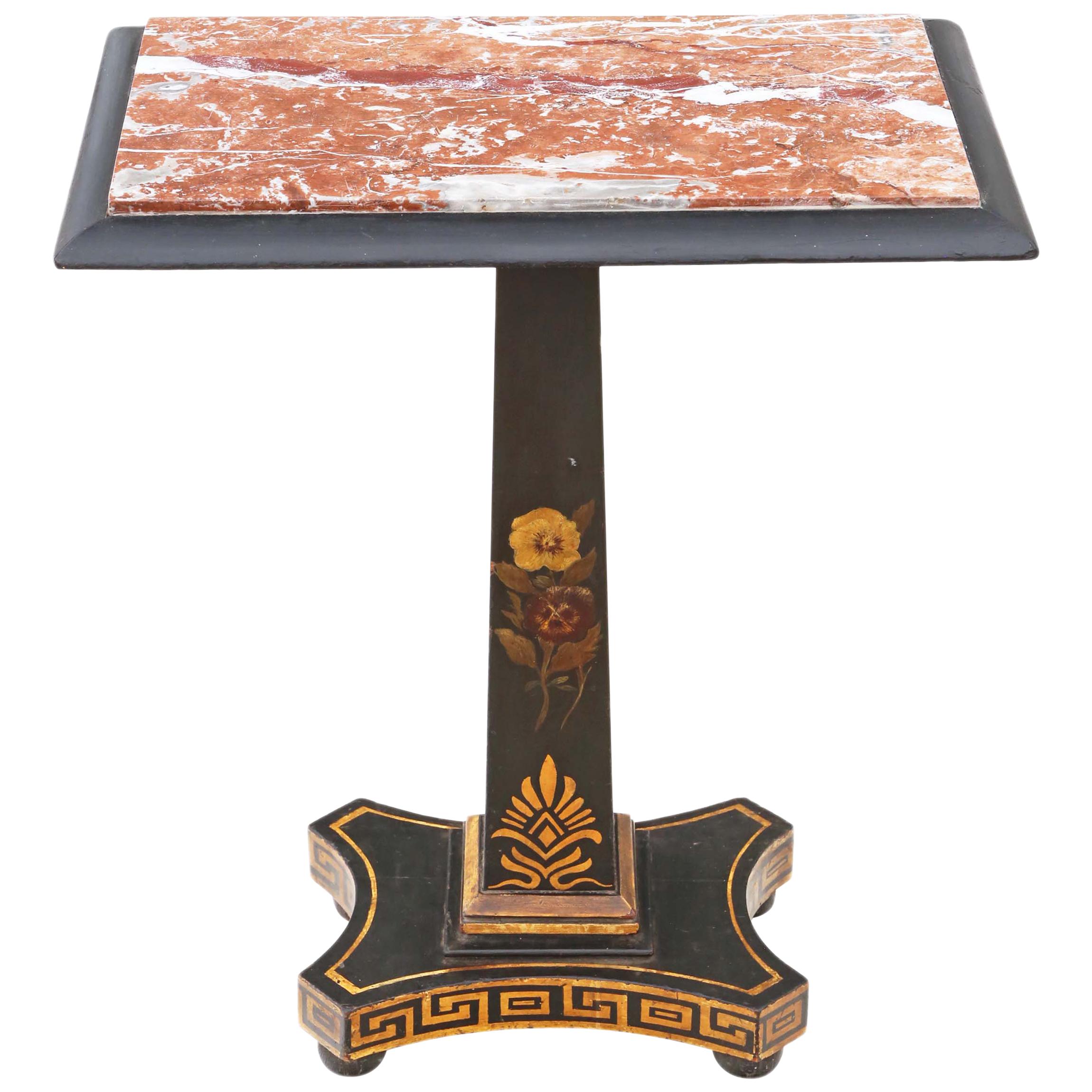 Georgian Ebonized Decorated Side Occasional Table Marble