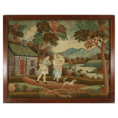 Georgian Embroidered Picture of a Family Country Scene