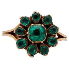 Georgian Emerald 18k Yellow Gold Cluster Ring