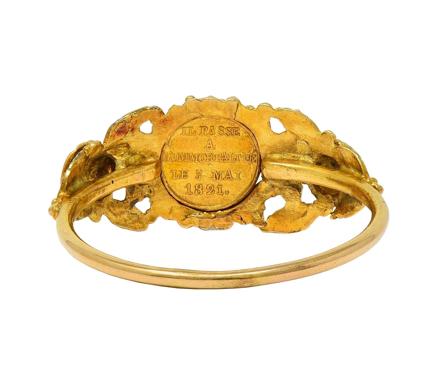Georgian Emerald 22 Karat Gold Antique Napoleon Bonaparte Death Token Ring For Sale 5