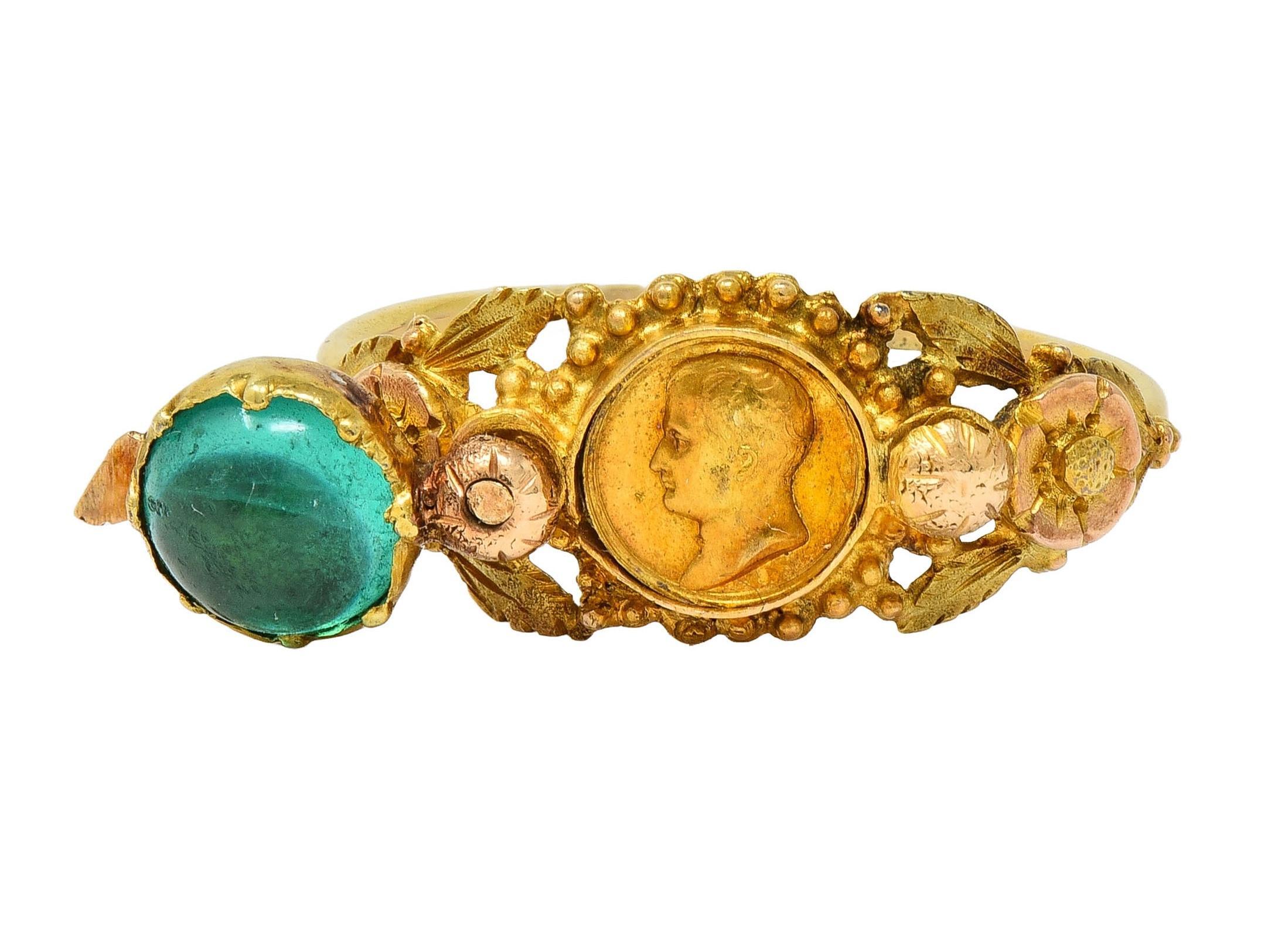 Georgian Emerald 22 Karat Gold Antique Napoleon Bonaparte Death Token Ring For Sale 7