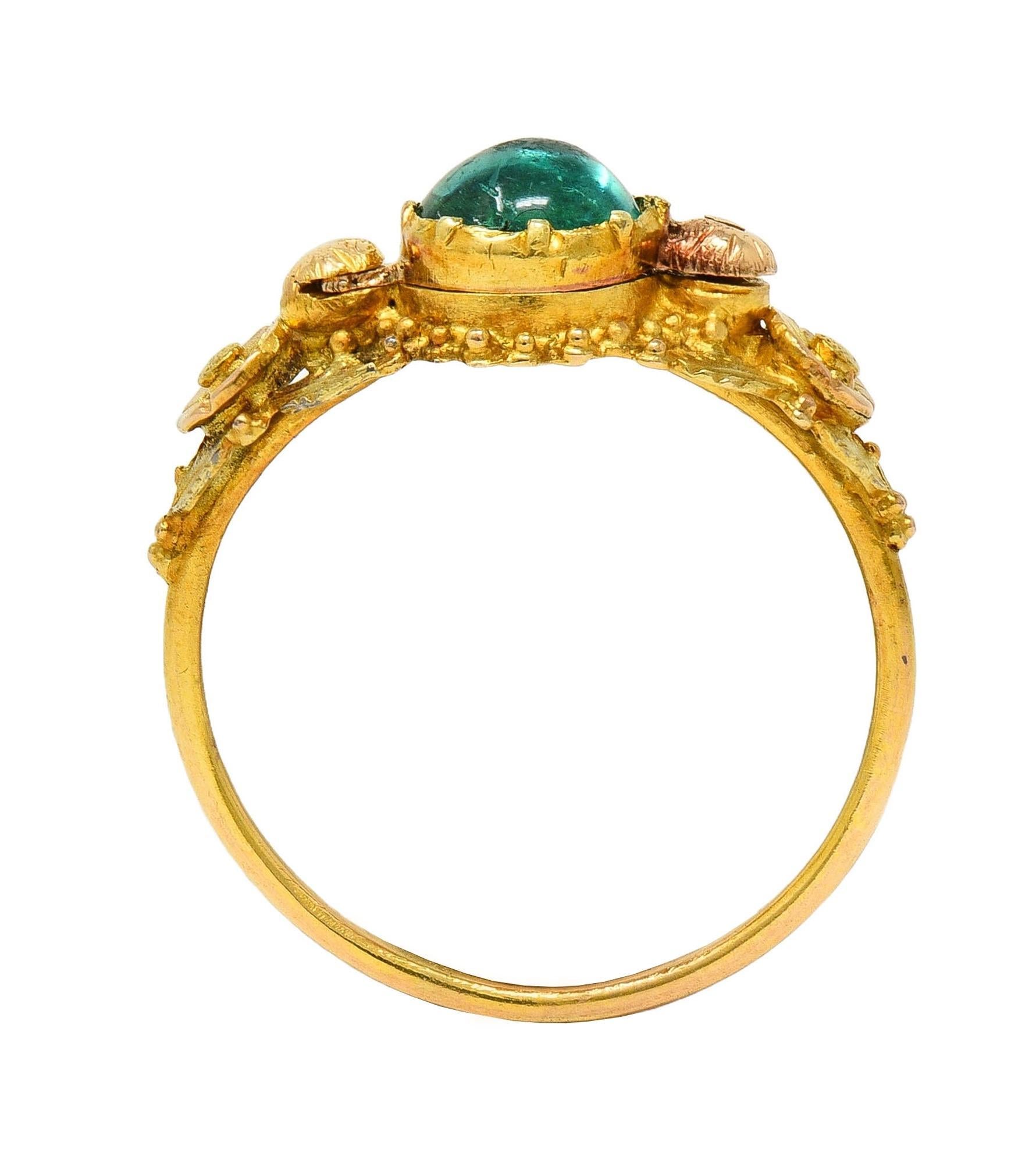 Georgian Emerald 22 Karat Gold Antique Napoleon Bonaparte Death Token Ring For Sale 9