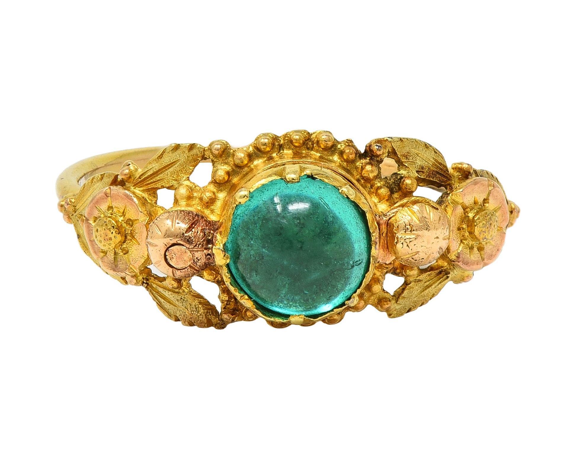 Cabochon Georgian Emerald 22 Karat Gold Antique Napoleon Bonaparte Death Token Ring For Sale