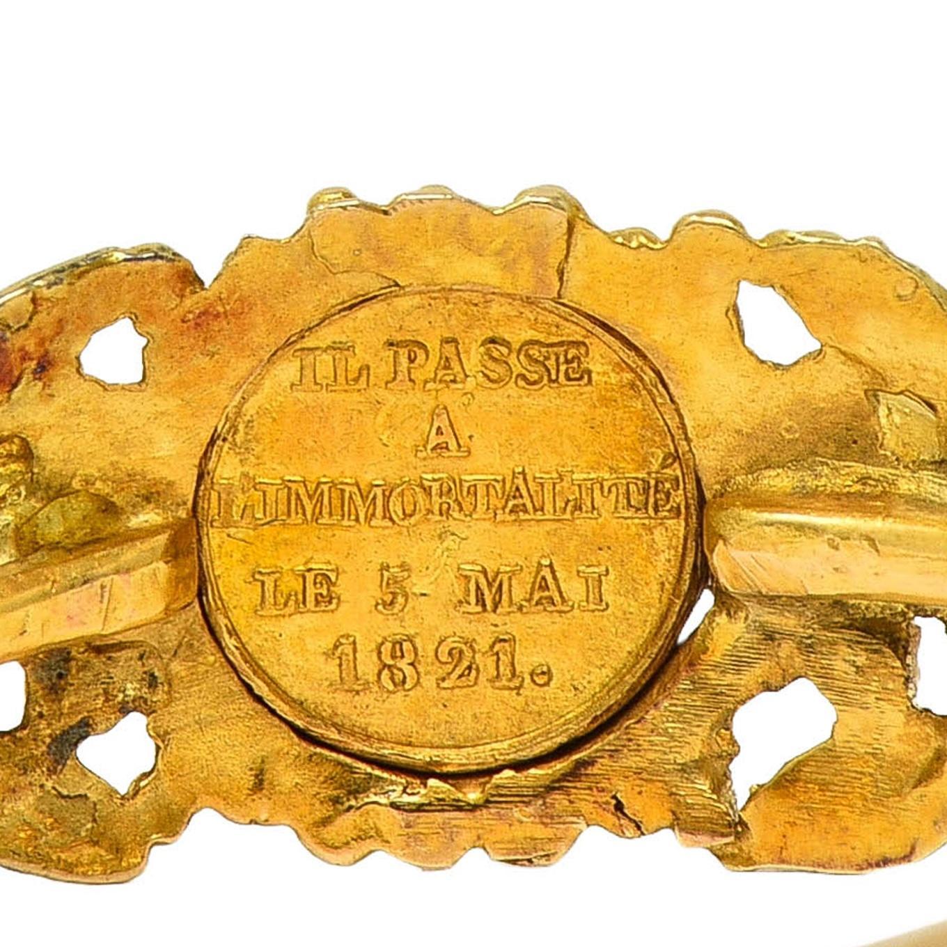Women's Georgian Emerald 22 Karat Gold Antique Napoleon Bonaparte Death Token Ring For Sale