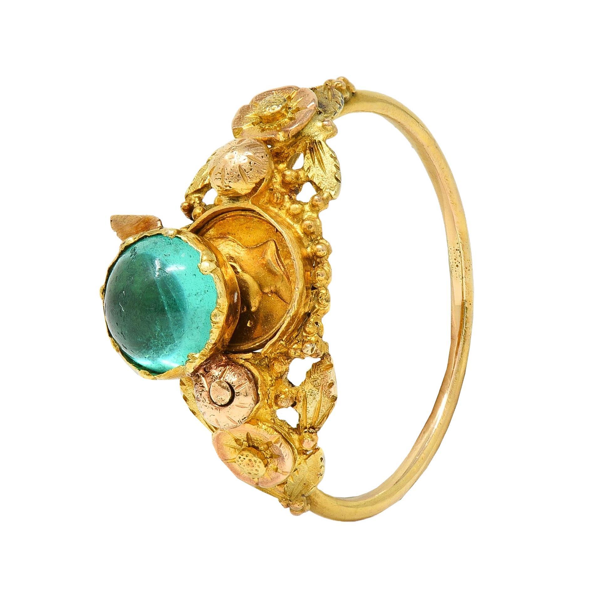 Georgian Emerald 22 Karat Gold Antique Napoleon Bonaparte Death Token Ring For Sale 1