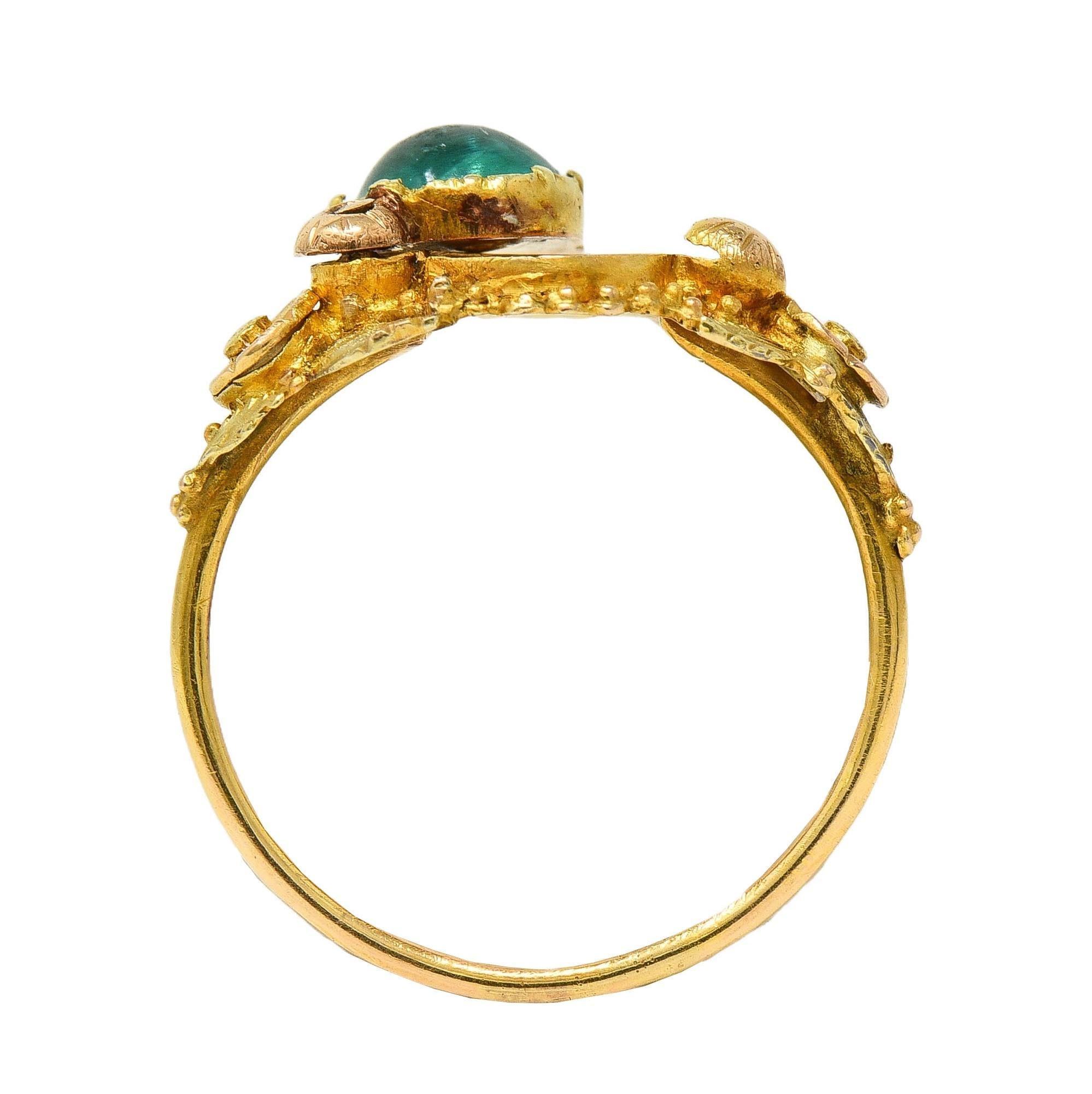Georgian Emerald 22 Karat Gold Antique Napoleon Bonaparte Death Token Ring For Sale 2