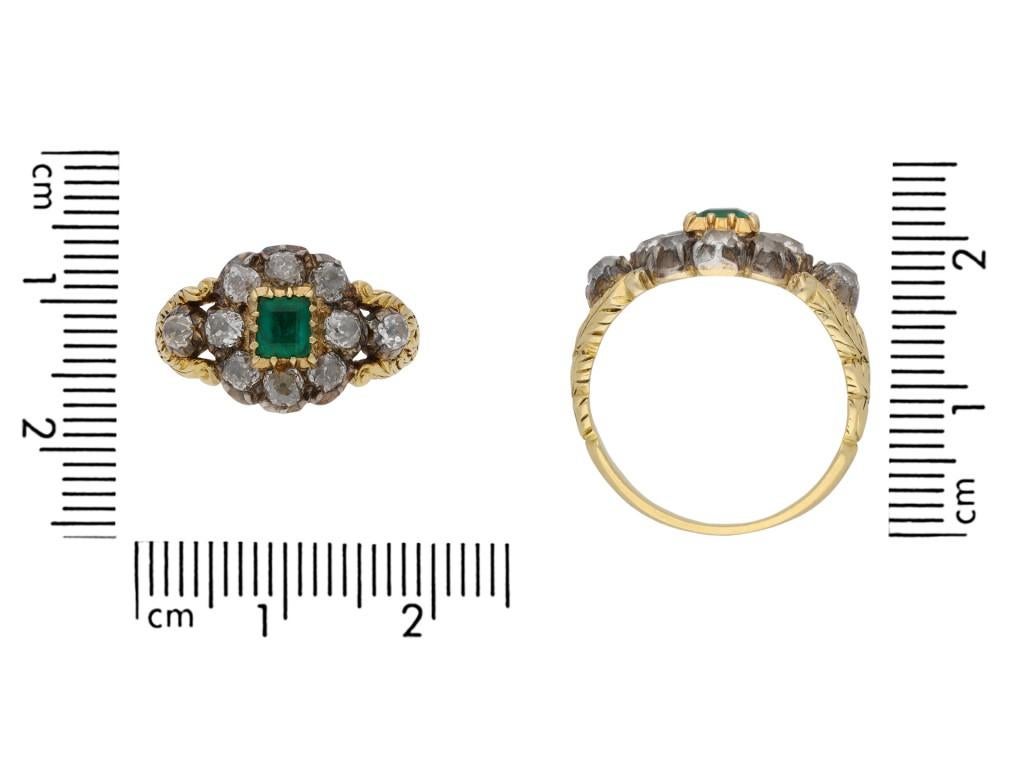 Emerald Cut Georgian Emerald and Diamond Cluster Ring, circa 1820