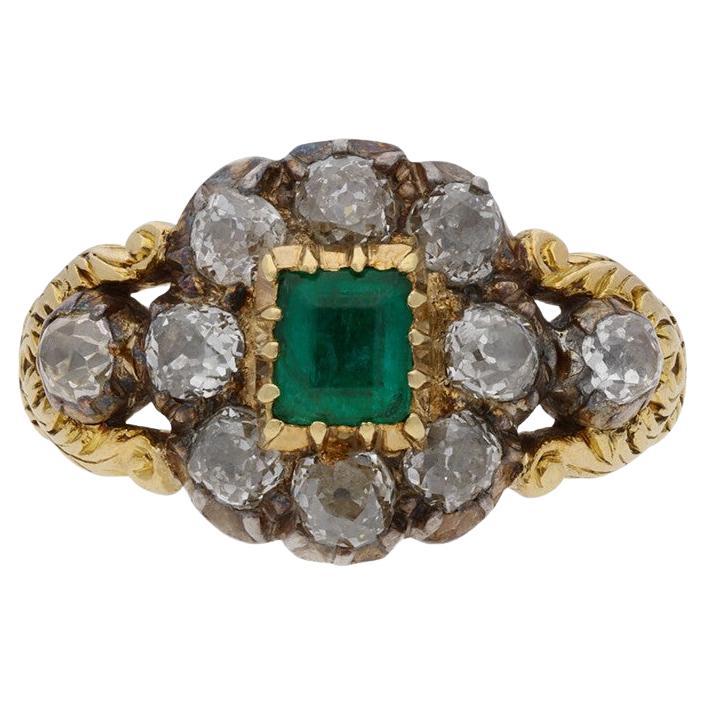 Georgian Emerald and Diamond Cluster Ring, circa 1820