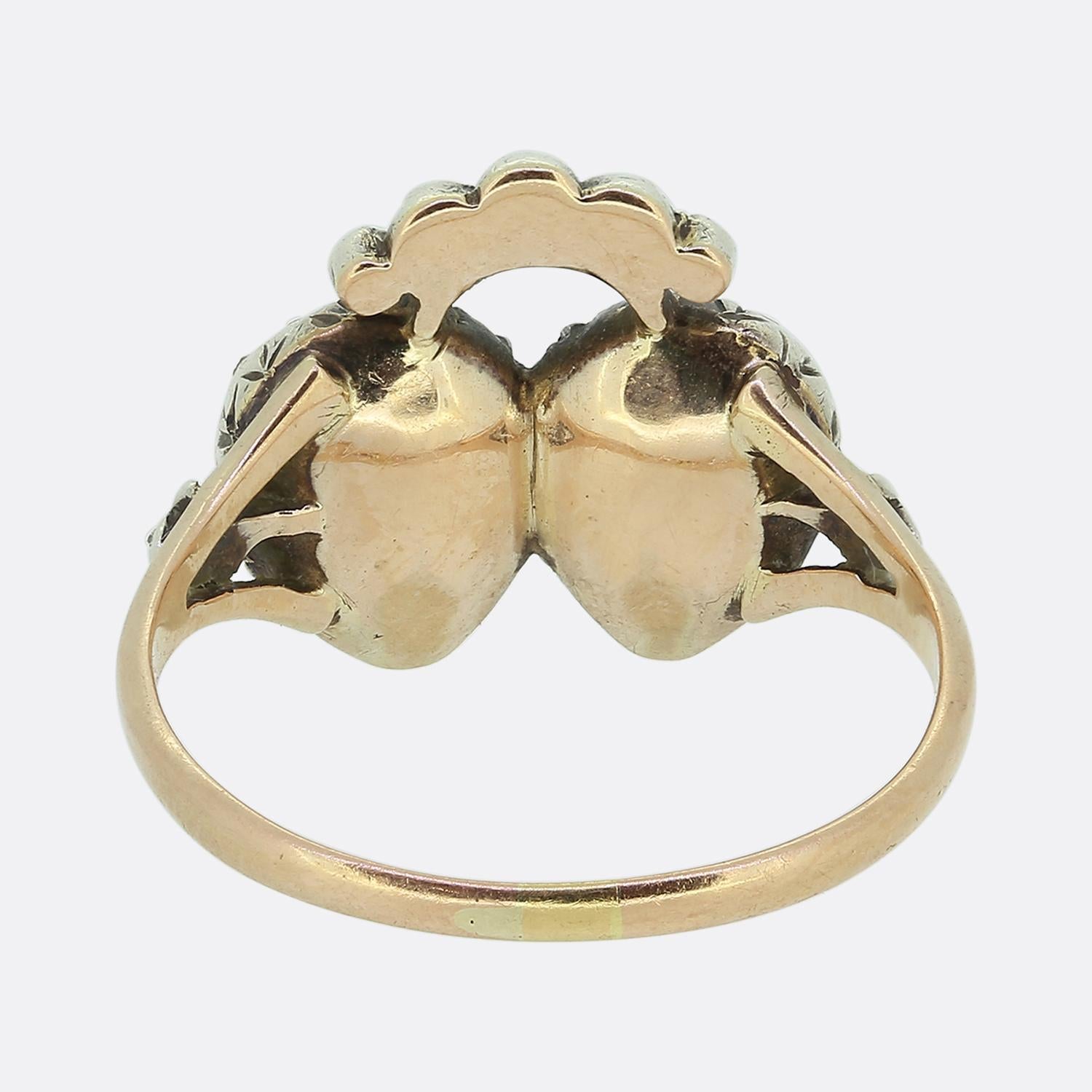 Georgianischer Doppelherz-Ring mit Smaragd und Diamant im Zustand „Gut“ im Angebot in London, GB
