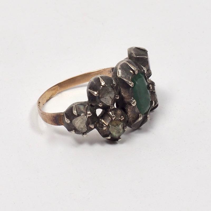 Rose Cut Georgian Emerald and Diamond Ring