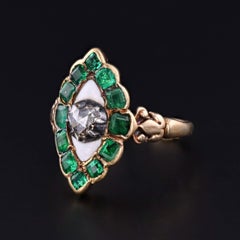 Georgian Emerald and Diamond Ring of 18k and 15k Gold
