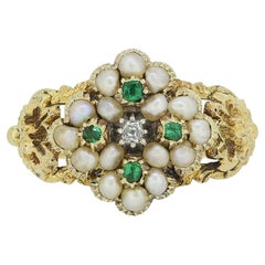 Georgian Emerald Diamond and Pearl Ring
