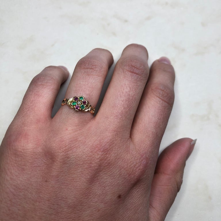 Georgian Emerald Diamond and Ruby 15 Carat Gold Locket Back Ring at 1stDibs