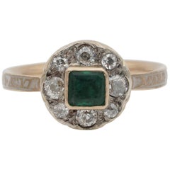 Antique Georgian Emerald Diamond Memorial 18 Karat Ring Dated 1770