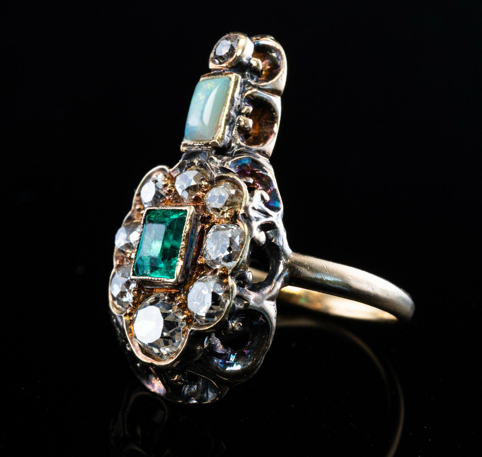 Georgianischer Smaragd-Diamant-Opal-Ring 14K Gold Antik, ca. 1820er Jahre im Angebot 5
