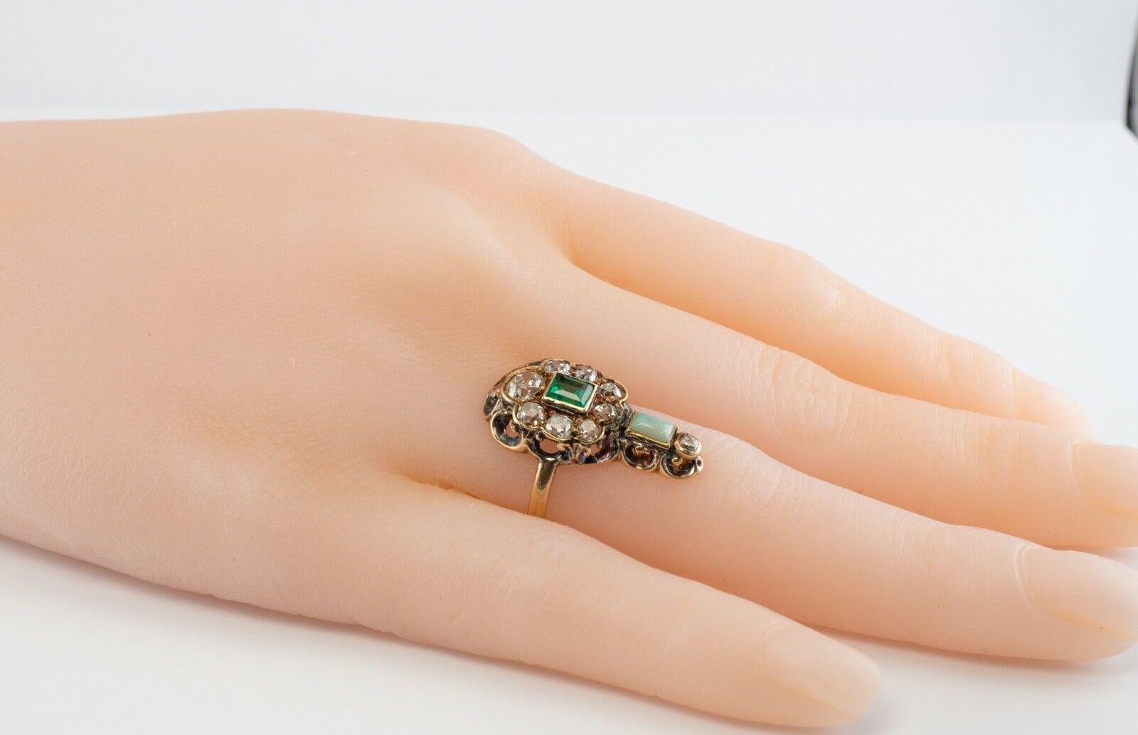 Georgianischer Smaragd-Diamant-Opal-Ring 14K Gold Antik, ca. 1820er Jahre Damen im Angebot