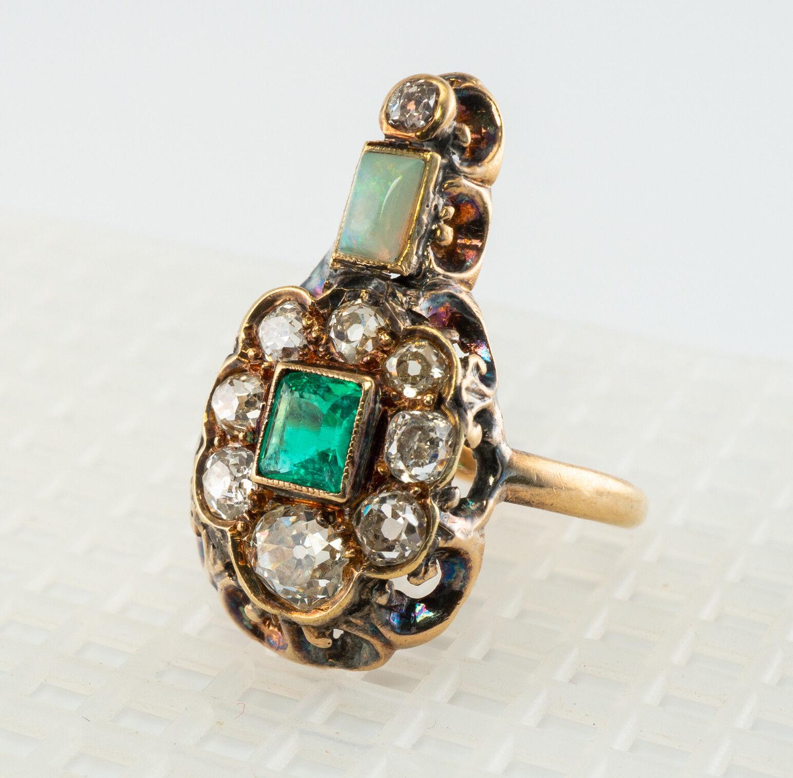 Georgianischer Smaragd-Diamant-Opal-Ring 14K Gold Antik, ca. 1820er Jahre im Angebot 1