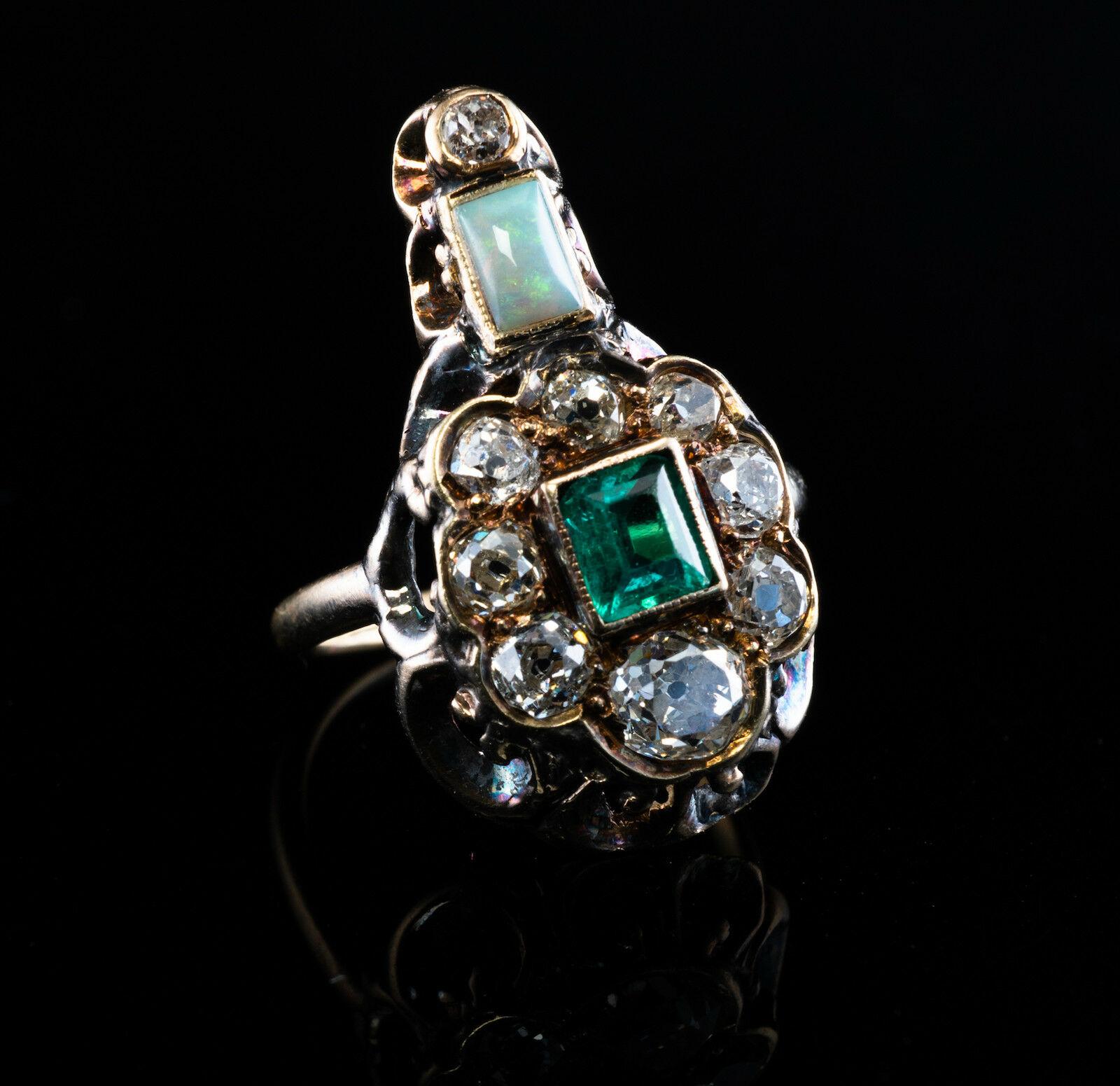 Georgianischer Smaragd-Diamant-Opal-Ring 14K Gold Antik, ca. 1820er Jahre im Angebot 2