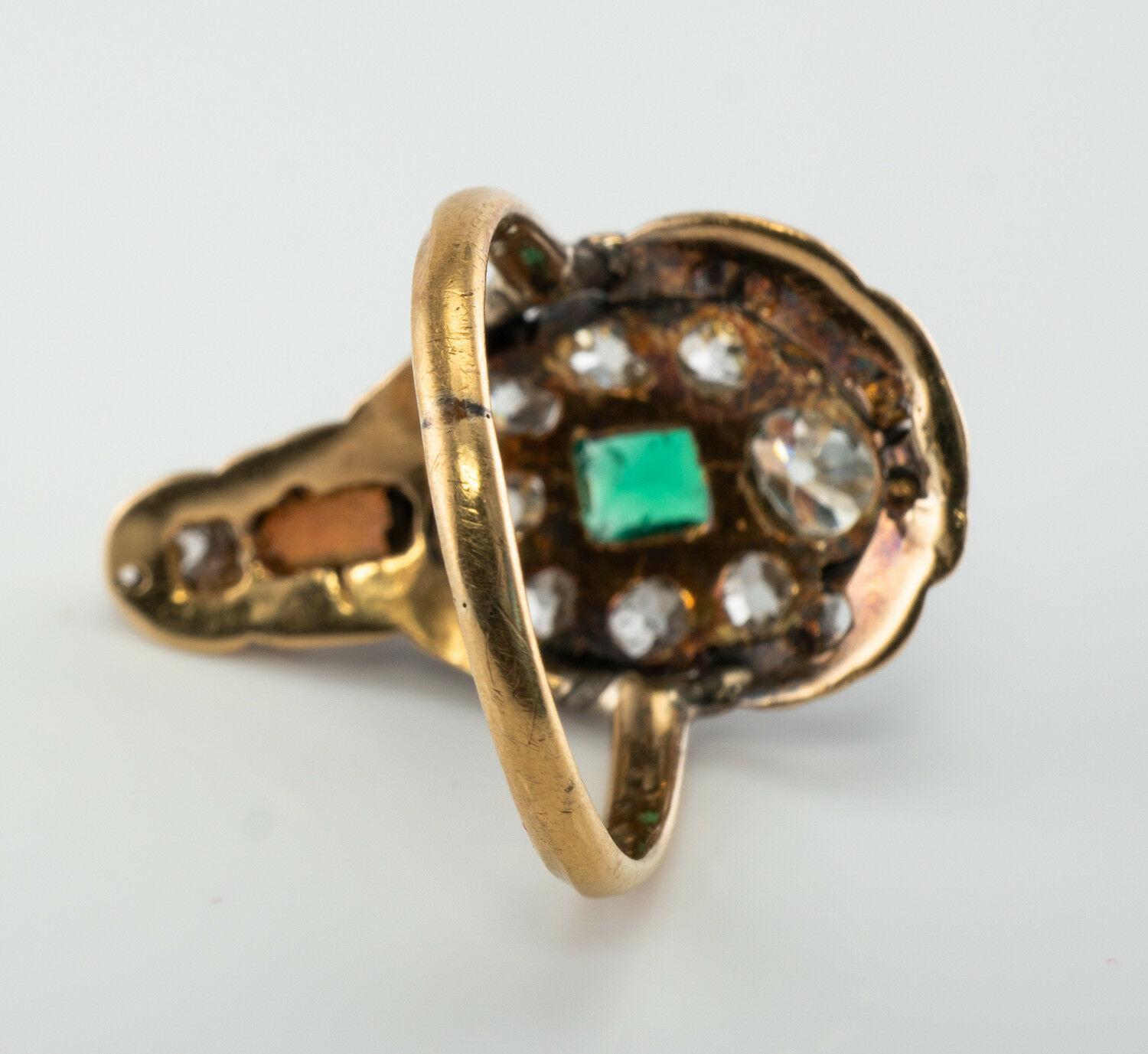 Georgian Emerald Diamond Opal Ring 14K Gold Antique, c.1820s For Sale 3