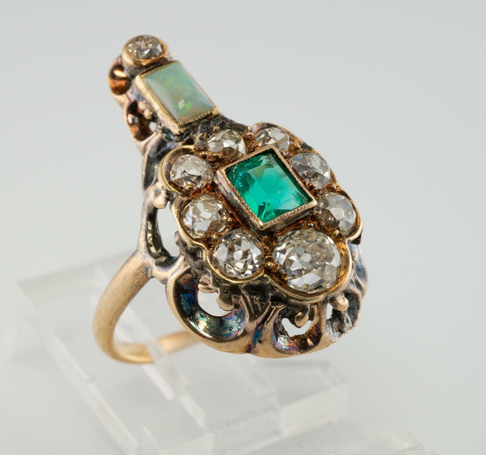 Georgianischer Smaragd-Diamant-Opal-Ring 14K Gold Antik, ca. 1820er Jahre im Angebot 4