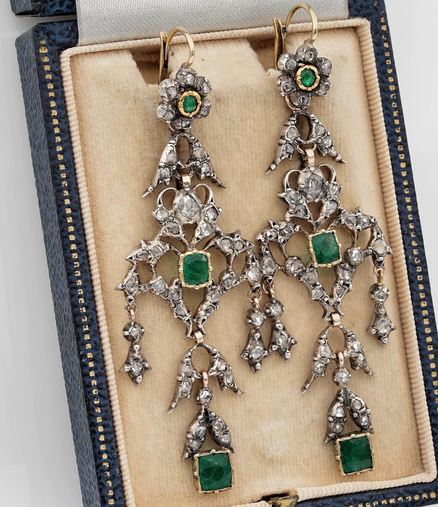 Women's Georgian Emerald Diamond Spectacular Earrings