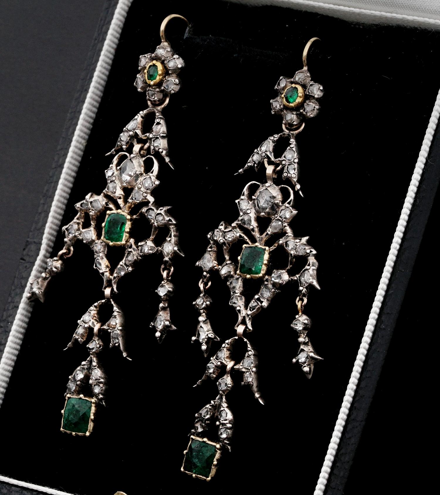 Georgian Emerald Diamond Spectacular Earrings 1