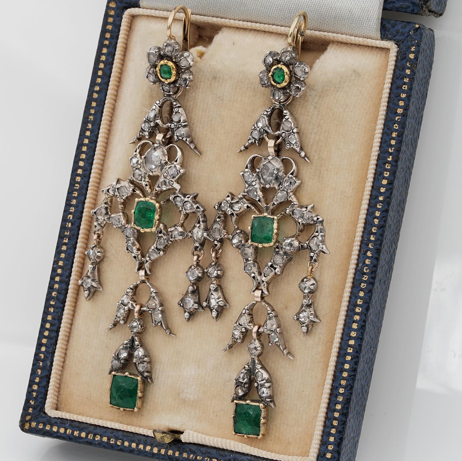 Georgian Emerald Diamond Spectacular Earrings 2